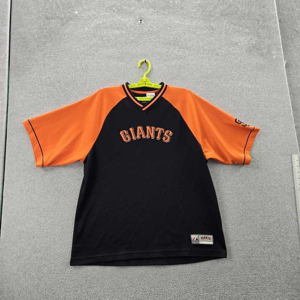 San Francisco Giants Men Shirt L Black Majestic Colorblock Logo Short Sleeve